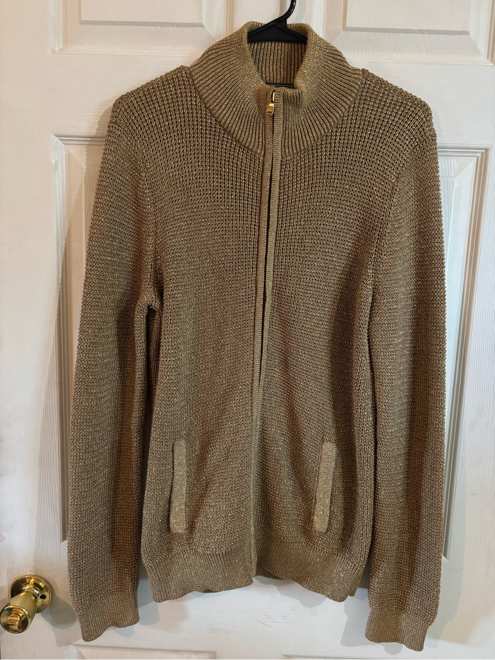 Ralph Lauren Tan Zip-Up Knit Jacket with Gold Hardware